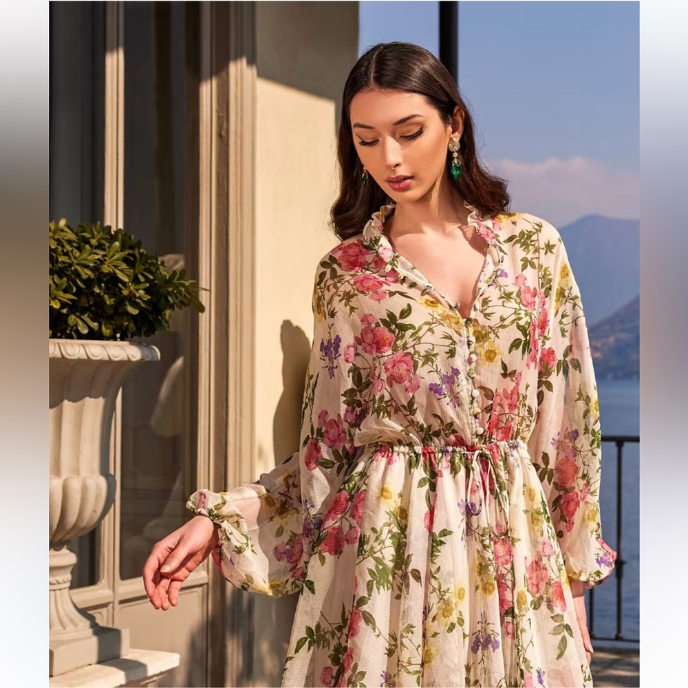 Marciano Floral Print Silk Dress - Size L/XL